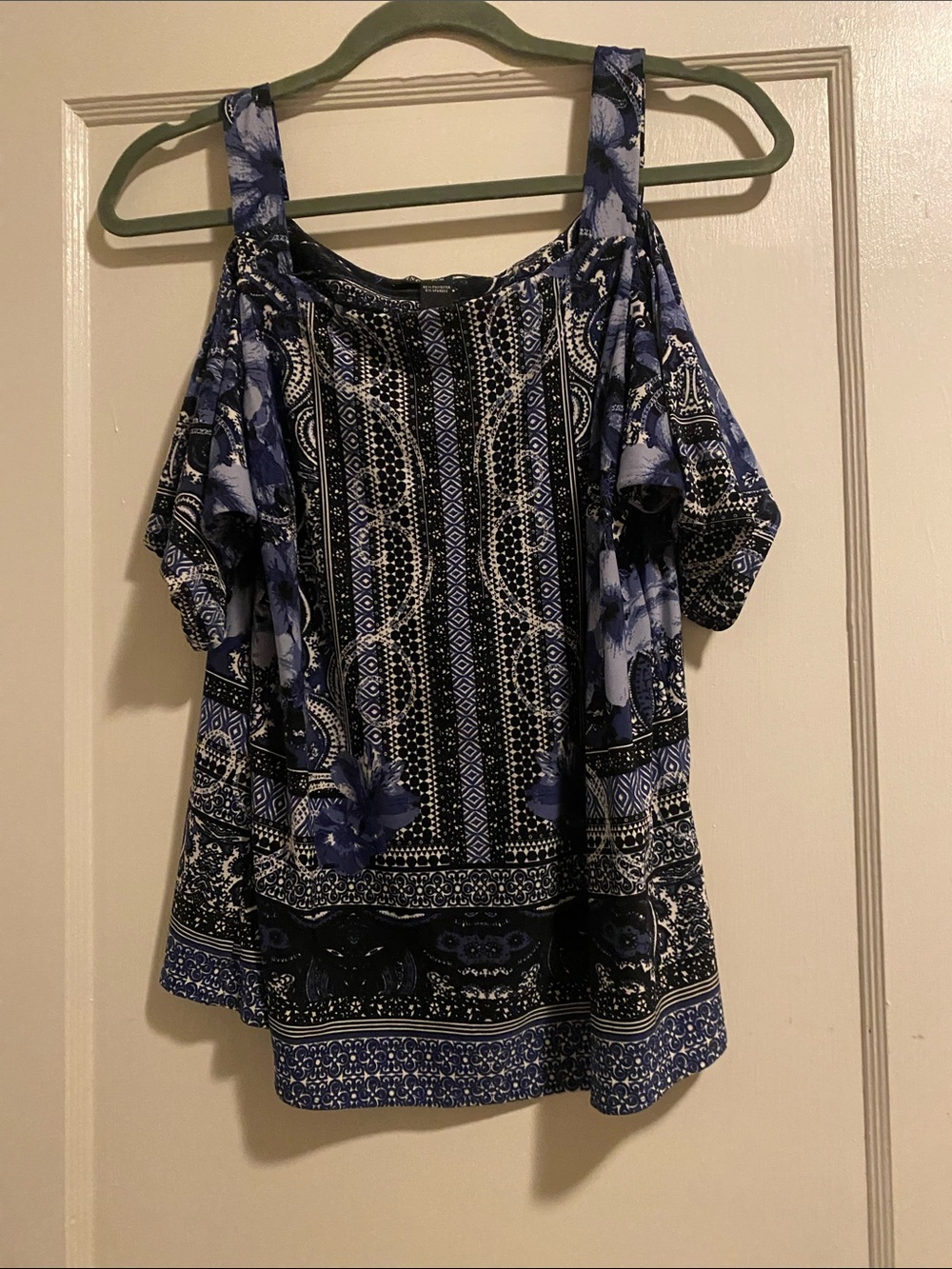 INC International Concepts Blue and Black Cold-Shoulder Camisole